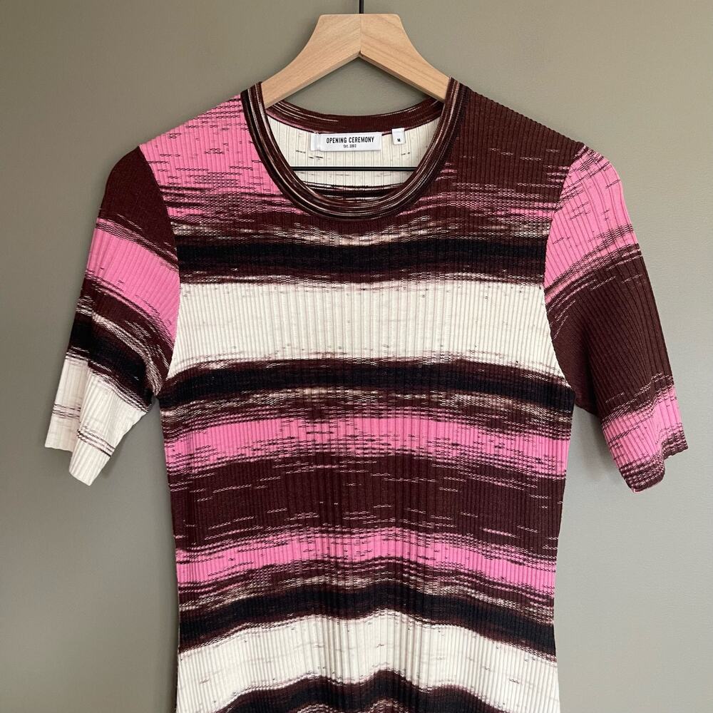 Opening Ceremony Delta Rib Knit Dress Size Medium Handkerchief Hem Pink Melange - Picture 6 of 16